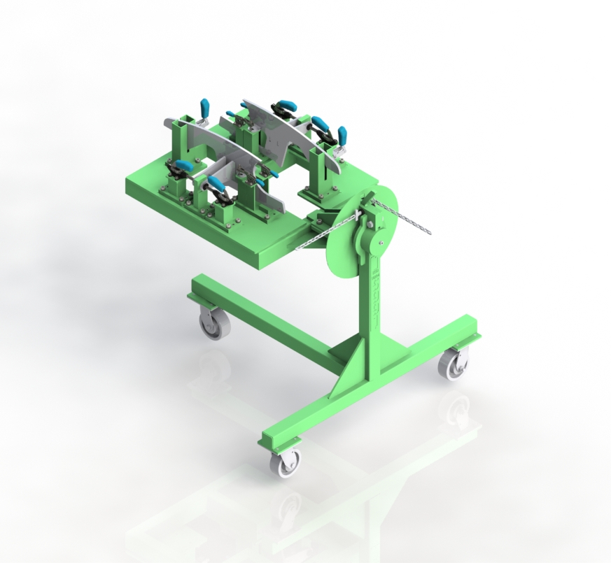 Dispositivo de pré-montagem e soldagem de pré-conjuntos de máquina