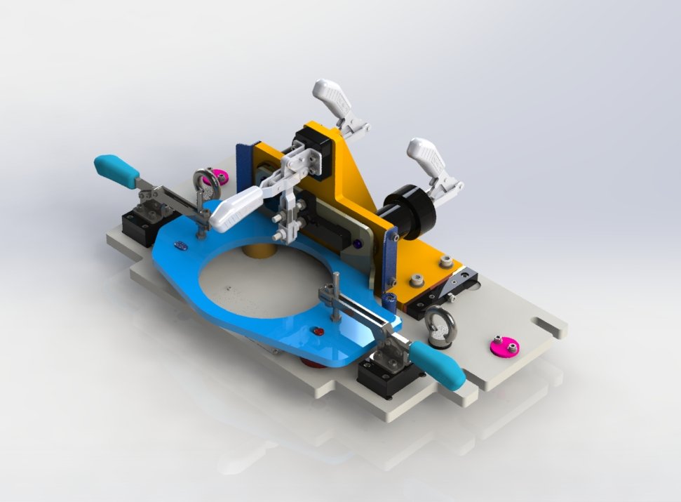 Dispositivo de pré-montagem e soldagem para célula robotizada